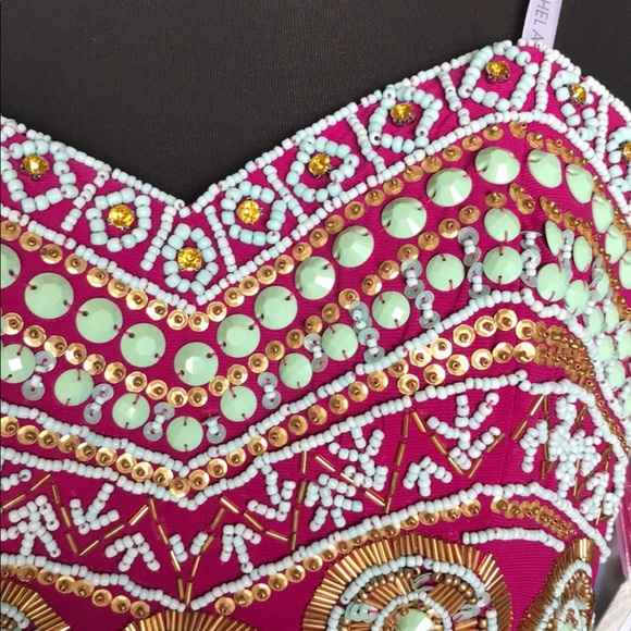 Rachel Allan Fuchsia and Gold Embellished Prom Dress - Picture 3 of 12